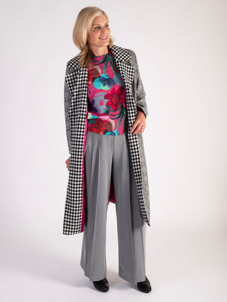 Grey Coat with Houndstooth Collar