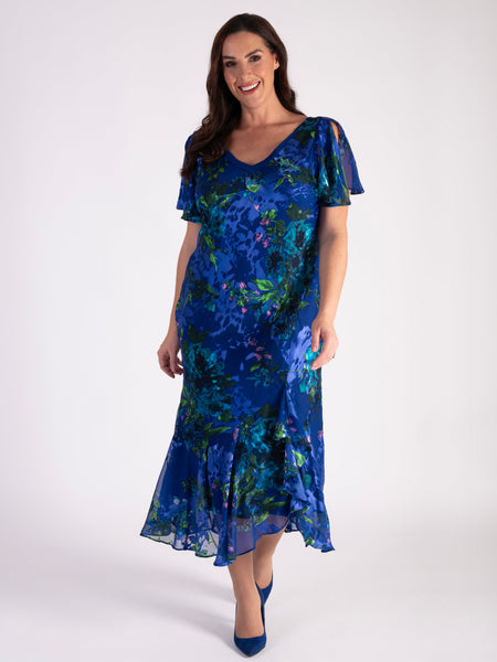 Cobalt Devoree Dress with Chiffon Neckline