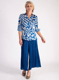 Royal Blue/White Abstract Geometric Swirls Pleated Shirt - Promotion Until 22nd May 2024