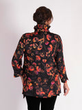 Floral Noir Black/Red Floral Print Wire Collar Blouse