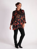 Floral Noir Black/Red Floral Print Wire Collar Blouse