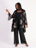 Black/Beige Embroidered Circles Jacket with Split Cuff Detail