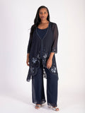 Navy Chiffon Coat with Matt Gunmetal Beads & Sequins