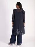 Navy Chiffon Coat with Matt Gunmetal Beads & Sequins