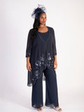 Navy Chiffon Coat with Matt Gunmetal Beads & Sequins
