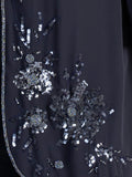 Navy Chiffon Coat with Matt Gunmetal Beads & Sequins