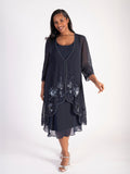 Navy Chiffon Coat with Matt Gunmetal Beads & Sequins