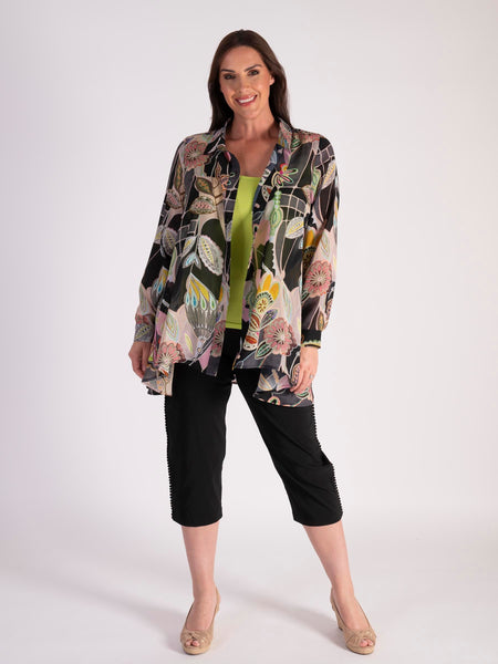 Black/Multi Fantasy Printed Chiffon Blouse With Back Pleated Detail