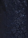 Dark Navy Sequin Lace Coat with Chiffon Trim
