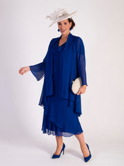 Cobalt Chiffon Swing Jacket with Split Cuff Detail