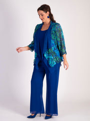 Cobalt/Emerald Royal Garden Contrast Layered Silk Shrug