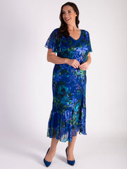 Cobalt Devoree Dress with Chiffon Neckline