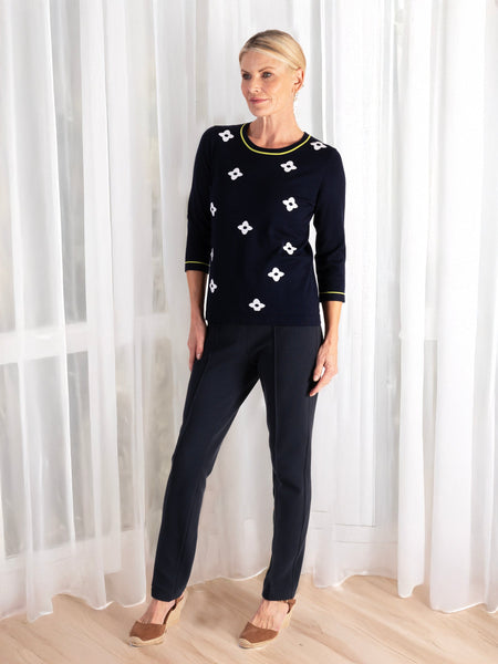 Brax  High Waist 30" Pull On Trouser Navy