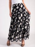 Black/White Flower Pleated Skirt