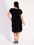 Black Chiffon Multi Tiered Dress With Diamante Detail