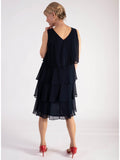 Navy Sleeveless Tiered Dress with Embellished Shoulder Detail