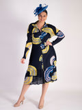 Navy/Yellow Plisse Pleated Shirt Dress With Belt Tie