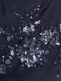 Navy Cowl Neck Chiffon Dress with Matt Gunmetal Beads & Sequins