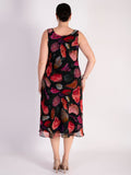 Black/Multi Rose Bouquet Print Bias Cut Chiffon Dress