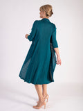 Jade Pleated Dress With Chiffon Flower Details