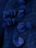 Royal Blue Pleated Dress With Chiffon Flower Details