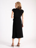 Black Textured Jersey Short Sleeve Dress with Tie Front