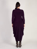 Claret Jersey Drape Dress with Button Placket