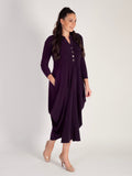 Claret Jersey Drape Dress with Button Placket