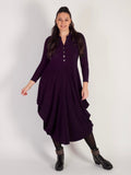 Claret Jersey Drape Dress with Button Placket