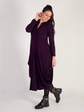 Claret Jersey Drape Dress with Button Placket