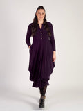 Claret Jersey Drape Dress with Button Placket