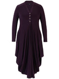 Claret Jersey Drape Dress with Button Placket
