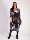 Black/Multi Rose Melody Print Jersey Drape Dress