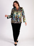 Glamorous Black/Multi Garden Flower Jacket with Gold Stud Fastenings