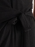 Black Textured Jersey Short Sleeve Dress with Tie Front
