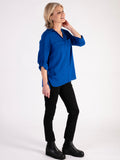 Cobalt Crepe Shirt With Side String Detail