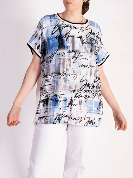 Ivory/Sapphire Calligraphic Print Jersey T-Shirt - Promotion Until 8th May 2024