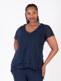 Dark Navy Double Layer Split Sleeve V-Neck Top