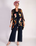 Navy Chrysanthemum Print Silk Devoree Swing Jacket with Split Cuff Detail - Promotion Until 8th May 2024