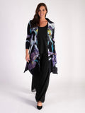 Black/Iris Printed Coatigan With Black Trim