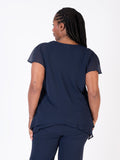 Dark Navy Double Layer Split Sleeve V-Neck Top