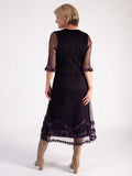 Grape Mock Layer Daisy Chain Trim Plissé Pleat Mesh Dress