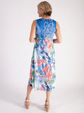 Blue/Multi Tropical Flowers Mesh Cut-Out Detail Sleeveless Dress
