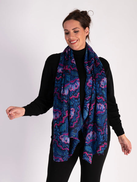 Navy/Pink Mosaic Inspired Floral Print Lightweight Scarf