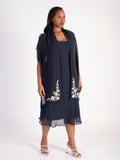 Navy Chiffon Shawl with Matt White/Gold Beads & Sequins