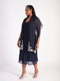 Navy Chiffon Shawl with Matt White/Gold Beads & Sequins