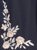 Navy Chiffon Shawl with Matt White/Gold Beads & Sequins