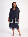 Navy Chiffon Shawl with Matt White/Gold Beads & Sequins