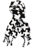 Black & White Monochrome Pattern Winter Scarf with fringing