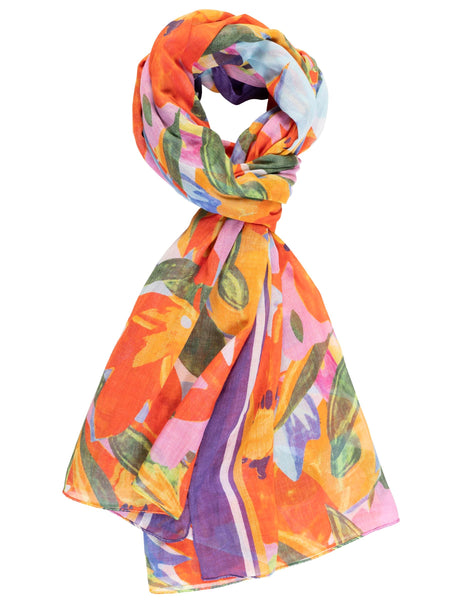 Purple/Multi Summer Bouquet Lightweight Cotton Scarf